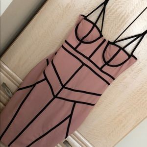 FashionNova sexy black striped dusty pink dress